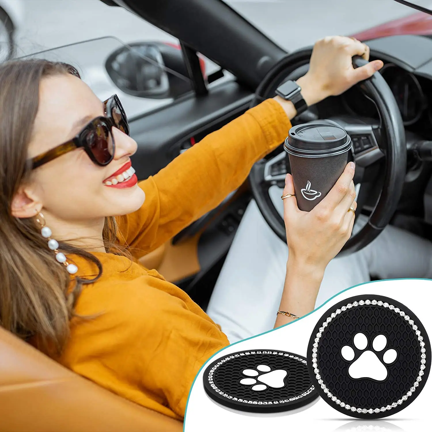 4 Packs Paw Car Coasters Car Cup Holder Coasters Silicone Anti