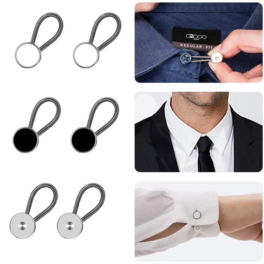 6 Pieces Metal Collar Buttons Extenders Elastic Button Extender Neck Extenders for Shirt Dress Coat（10mm Mixed color ） 5
