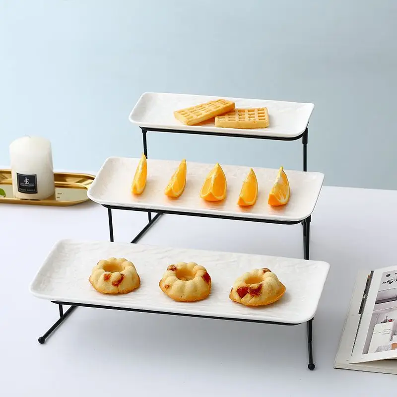 

Manufacturers Direct Selling Ceramic Fruit Plate Three Layer Water Fruit Bowl Iron Art Buffet Showing Stand Plate Northern Europ