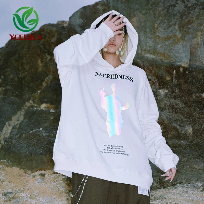 

2019 Autumn Winter Dropshipping Hip Hop High Quality Male Female Couple Hoodie Mystery Visit Theme Reflective Hoodie Sports Top