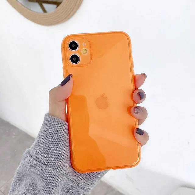 Colorful Transparent Shockproof Frame Phone Case for IPhone 11 Pro X XS XR Max 10 8 7 6 12 Plus Soft TPU Protection Back Cover Orange