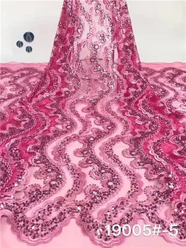 

High Quality pink 3d French Lace Fabric With Sequin Embroidery Tulle Lace Fabric For Wedding FFJ7-23