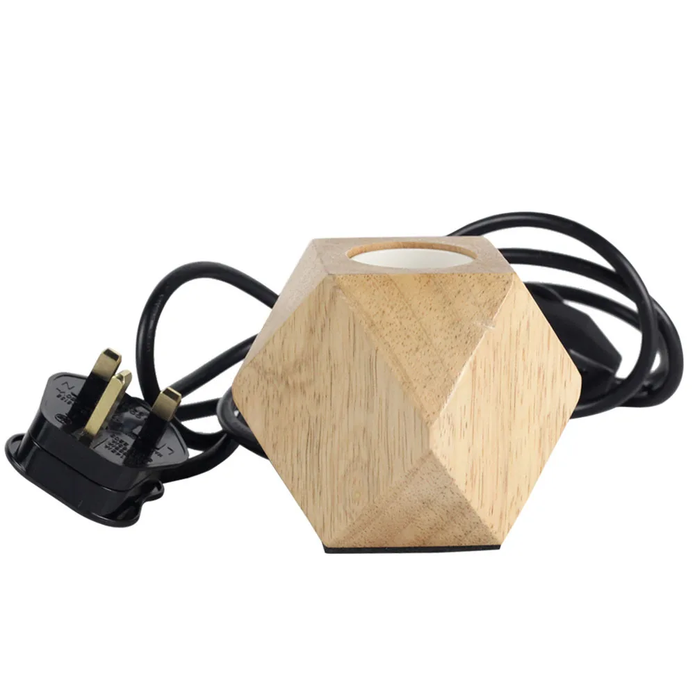 British Standard Vintage Wooden Table Lamp E27 Dimmer Switch Wire Solid Wood Lamp Holder Logs Rhombus Lamp