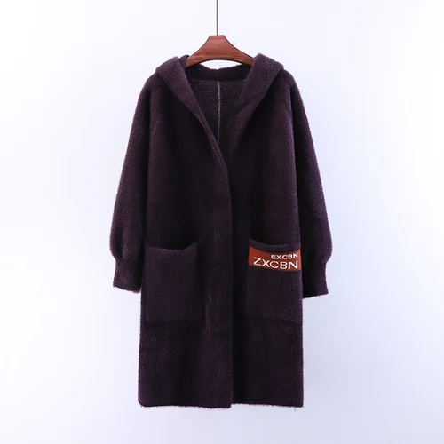 Purple no fur Норковое кашемировое Женское пальто Новинка весна осень средней длины вышивка фонарь «буквы» рукав кардиганы, женские свитера пальто - Цвет: Purple no fur