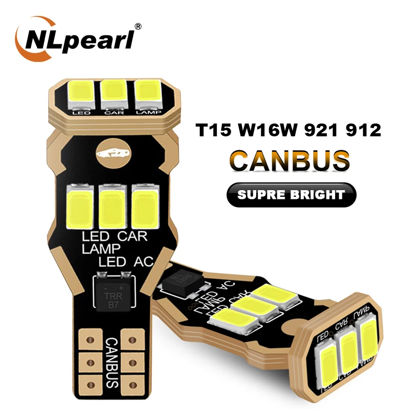 

NLpearl 2x Signal LampT15 W16W Led Bulb 9SMD 5630 Chip T15 Led Canbus 912 921 Car Reserve Lights Backup Parking Lamp 12V White