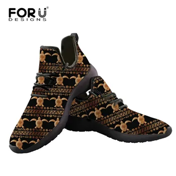 

FORUDESIGNS Sea Turtle Polynesian Tribal Hawaiian Women's Flats Shoes Casual Sneakers Spring Summer Knit Comfort Ladies Shoes