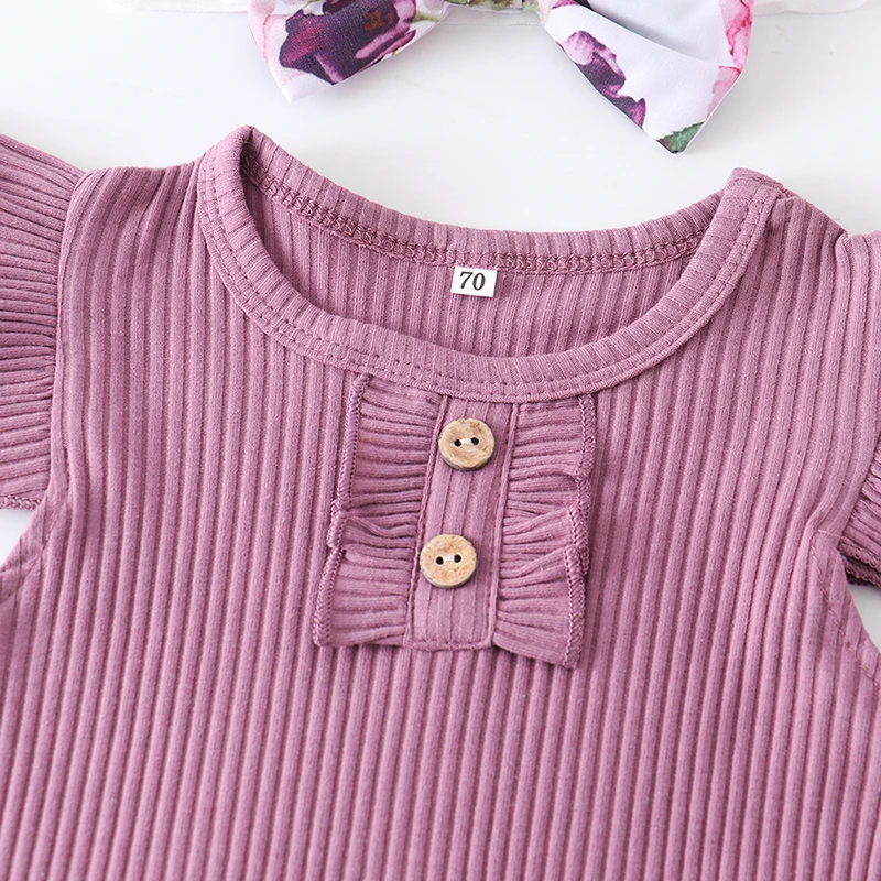 Newborn Baby Girl Clothes Set Summer Infant Outfits Solid Color Romper Flower Shorts Headband 3Pcs For Toddler Clothing kids clothes set,baby girl clothing set