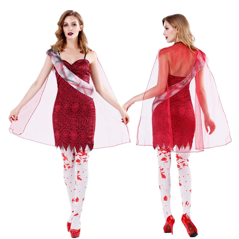 

Europe And America Horror Bloody Vampire Halloween Cosplay Women's Zombie Clothing Character Play Bar DS Stage Wear