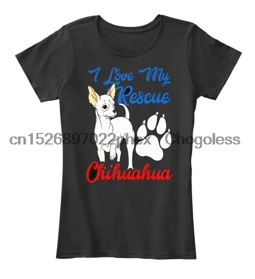 Женская футболка премиум качества с надписью I Love My Rescue Chihuahua | Мужская одежда