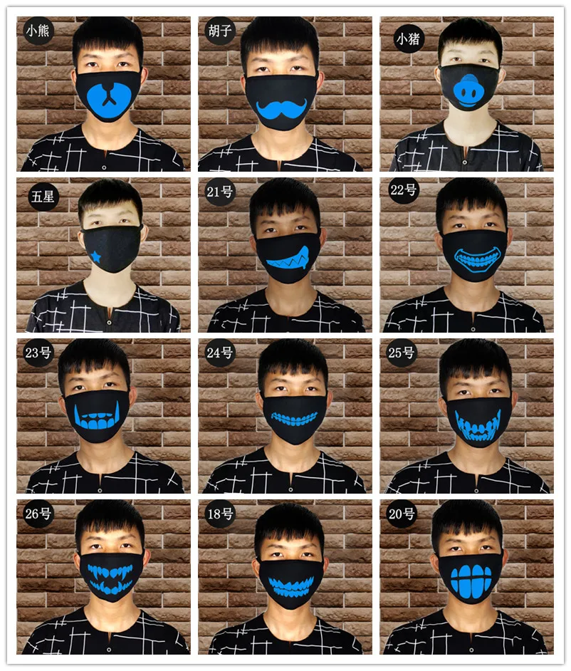 1 шт., светящаяся хлопковая противопыльная черная ротовая маска унисекс с синим принтом «Зубы вампира» для мужчин и женщин, мальчиков и девочек