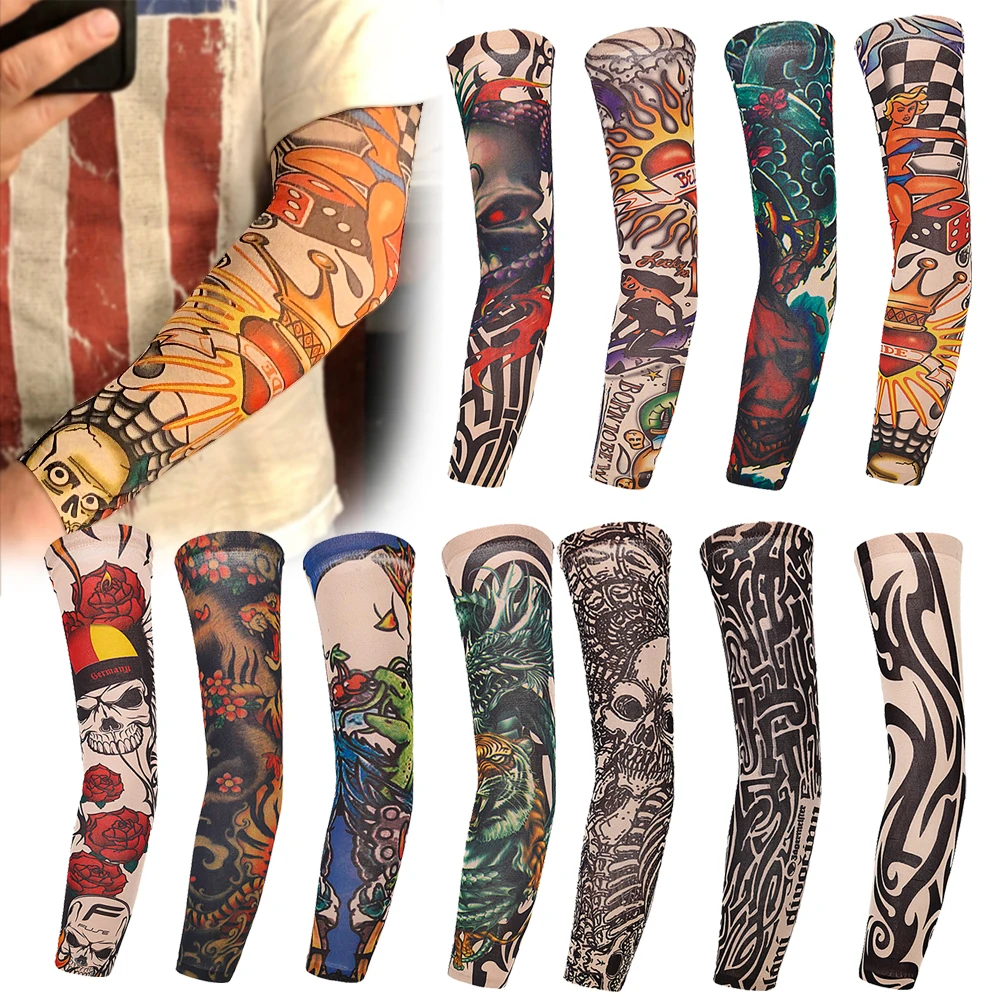 5 /10 pcs Fake Tattoos Cooling Arm Sleeves Cover UV Sun Protection Sports Unisex 