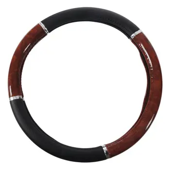 

35710P Black Steering Wheel Cover with Woodgrain Design and Chrome Trim
