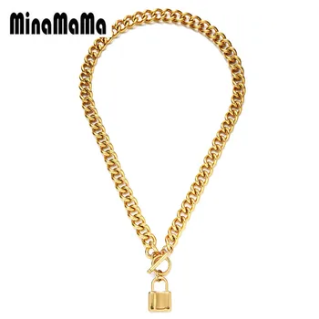 

Stainless Steel PadLock Pendant Necklaces Hip Hop Chunky Chain Lock Necklaces Men Women's Fashion Jewelry for Gifts