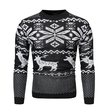 

Vertvie Mens Causal O Neck Sweater Deer Printed Autumn Winter Christmas Pullover Knitted Jumper Sweaters Slim Fit Male Clothes