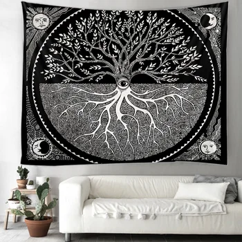 

Black and white tree tapestry Indian Mandala Witchcraft Hippie Tapestry Boho decor Macrame Wall Hanging Tapestry