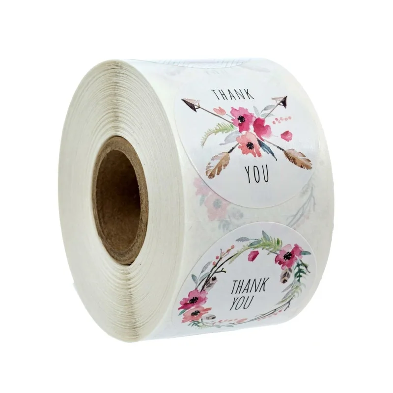 

1 inch Thank You Floral Sticker Sealing Labels 500pcs/roll 6 Designs for Envelope Seals Invitation Cards Jewelry Gift Box Decor