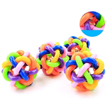 

1 PC Dog Puppy Cat Pet Bell Sound Ball Rainbow Colorful Rubber plastic Fun Playing Toy funny Pet Colorful Bell Ball Toys