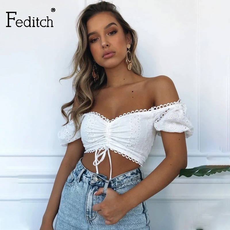 Женский кружевной топ на молнии с открытыми плечами и коротким рукавом | Женская