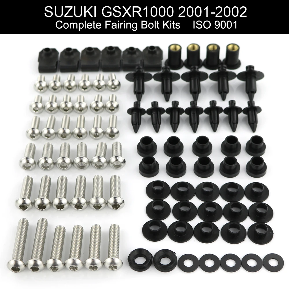 

For Suzuki GSXR1000 GSX-R1000 2001 2002 GSXR 1000 Motorcycle Complete Full Fairing Bolts Kit Fairing Clips Nuts Stainless Steel