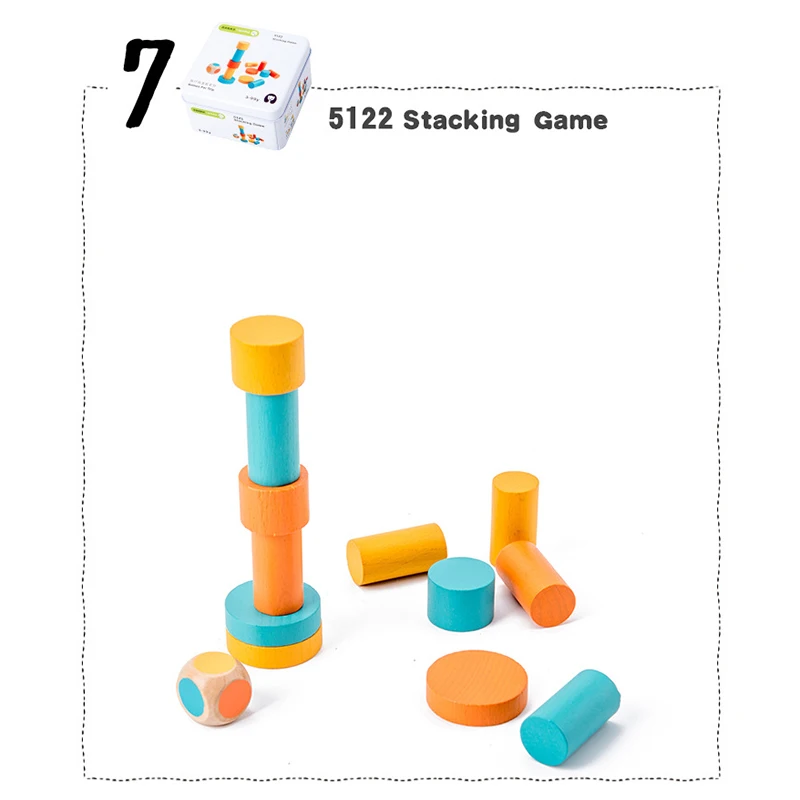 Stacking Game Здоровые деревянные дорожные Кубики-головоломки, игрушки в жестяной коробке, Детские Волшебные кубики, детские строительные блоки, деревянные развивающие игрушки - Цвет: Stacking Game