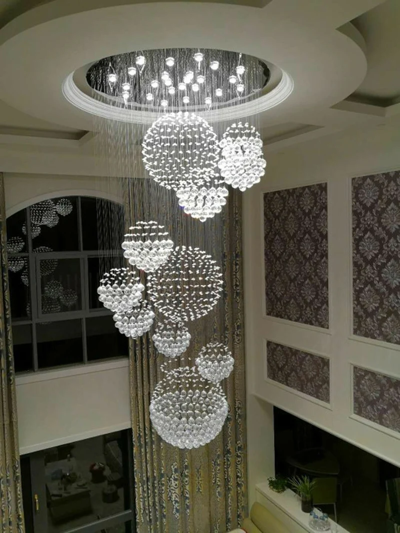 

Lamps Long Crystal Chandelier Lighting Lustres Lampadari Modern Stage Chandelier LED Light Clear Crystal Lighting Fixtures Stair