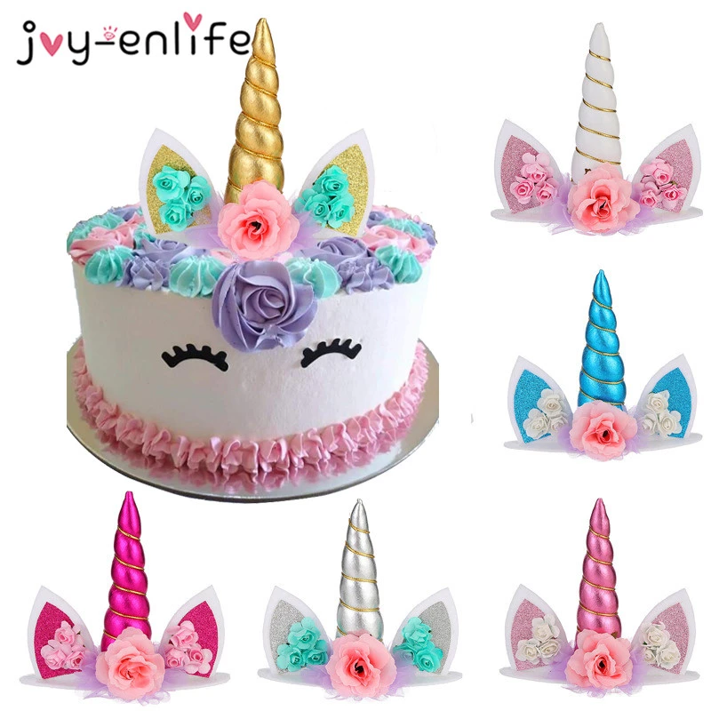 gold unicorn horns ears cake toppers unicornio party cake decoration cupcake toppers birthday party decorations kids supplies cake decorating supplies aliexpress