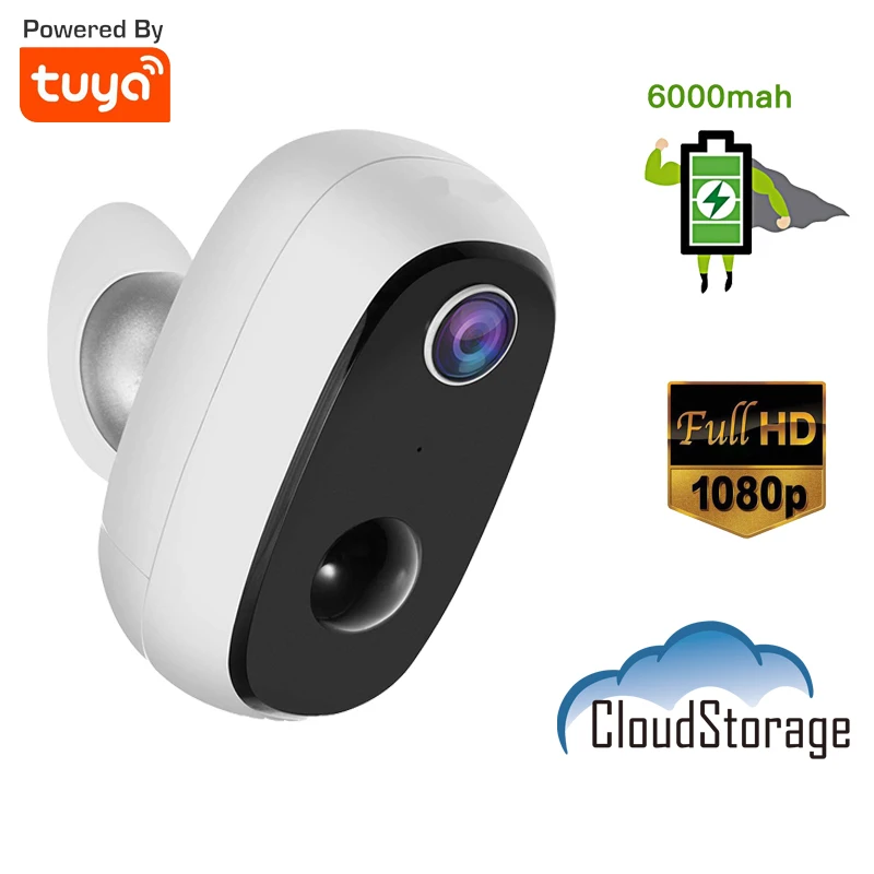 

Tuya WiFi Battery Powered Camera 1080P Rechargeable Security System 128G TF Card 2 Way Audio Cloud Smart Life FHD Battery Camera