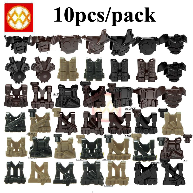 10PCS/LOT WW2 Tactical Gunner Vest German Army Swat US Ranger MOC Defense Armor Building Military Blocks Kids Toys Accessories