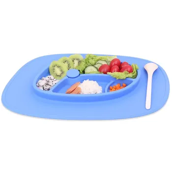 

Newest One-piece Grid Oval Dinner Plate Mat Microwaveable Baby Silicone Plate Tableware Silicone Non-slip Children's Plate Bowl
