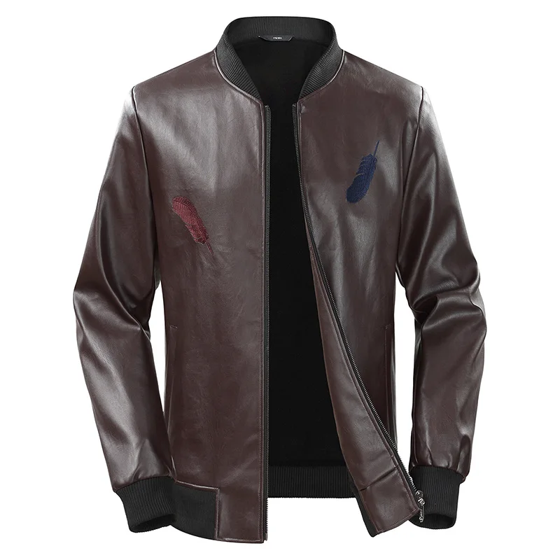 

Fat Guy Plus-size 5XL 6XL 7XL Pure Color Casual Men Leather Jacket With Fluff Keep Warm Loose-fitting Black Red 120KG 130KG