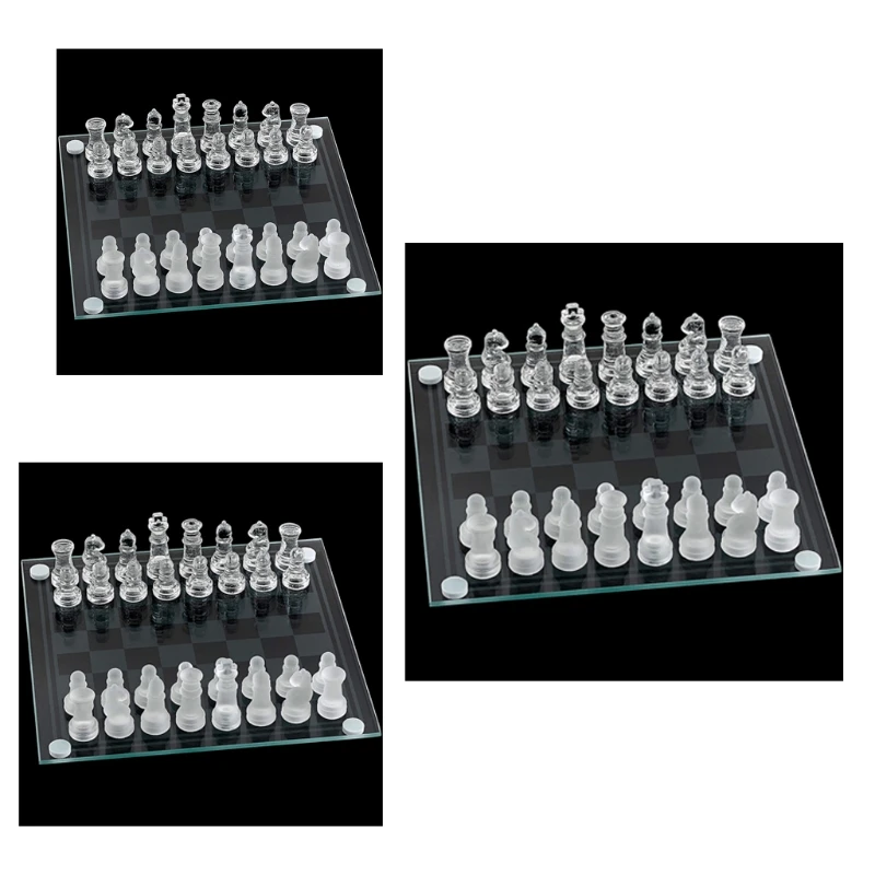 32PCS FROSTED GLASS CHESS BOARD GAME TRADITIONAL CLASSIC FAMILY GAME LARGE 30CM 