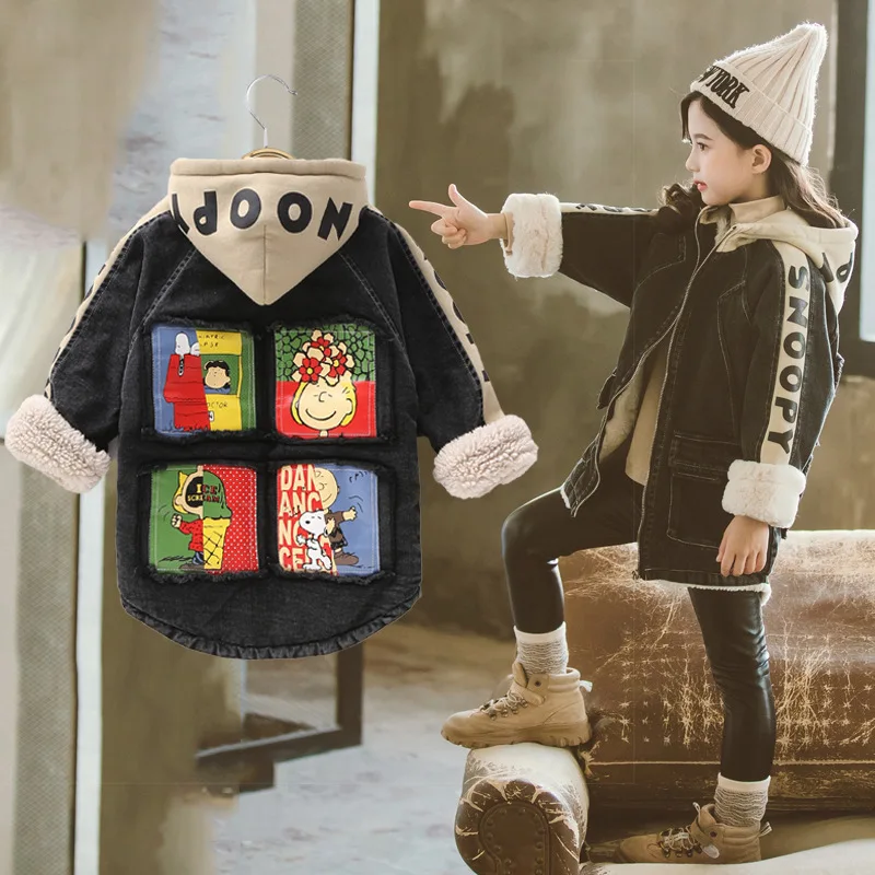 

Girl's Coat 2019 Winter New Thick Warm Graffiti Coat for Children's Casual Letters Hooded Coat Baby Girl Winter Clothes