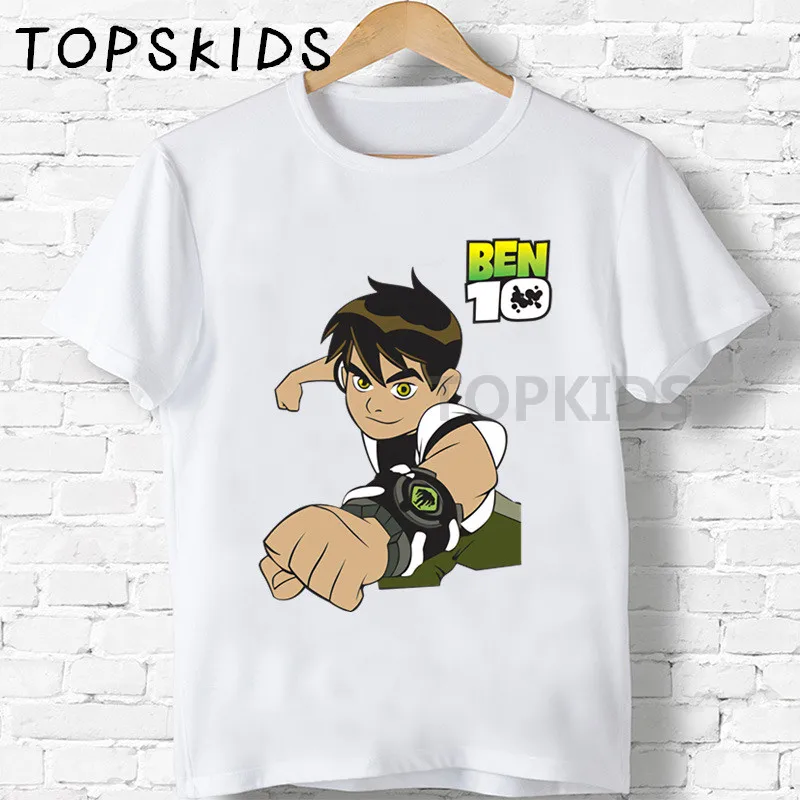 Детские футболки с рисунком Omnitrix Ben 10 Забавные топы для маленьких мальчиков и девочек, детская летняя футболка HKP5328