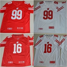 Мужская майка MWisconsin college 99 J.J Watt 16 Russell, красная, белая, прошитая, размер S-3XL