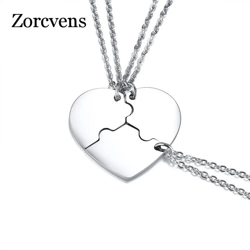 ZORCVENS 3 шт./компл. серебряный цвет из нержавеющей стали сердце кулон дружбы для женщин ювелирные изделия
