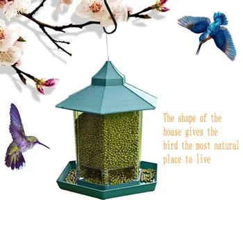 

Wild Bird Feeder Plastic Hanging Bird Food Hexagon Shaped with Roof Container for Household Animal Birds Accessories