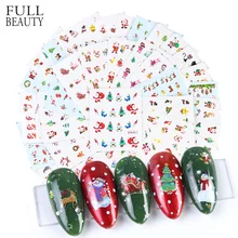 44 шт рождественские наклейки для дизайна ногтей, водная зимняя слайдер, наклейка Санта-лось, кошка, снежинка, фольги для маникюра, год, Набор для творчества, CHNJ004-1