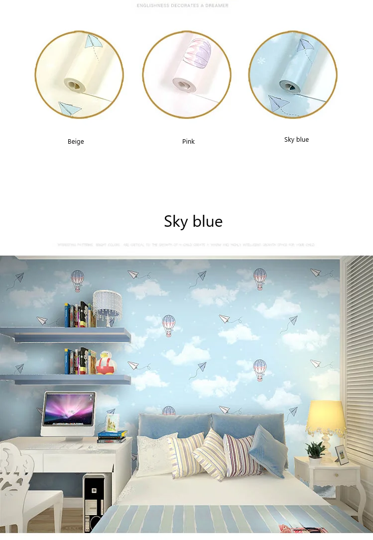 Средиземноморский Детская комната нетканые обои мальчиков и девочек Спальня обои Небесно-Голубой Носки с рисунком медведя из мультика