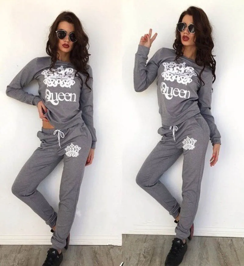 Conjunto agasalho feminino queen com capuz, moda