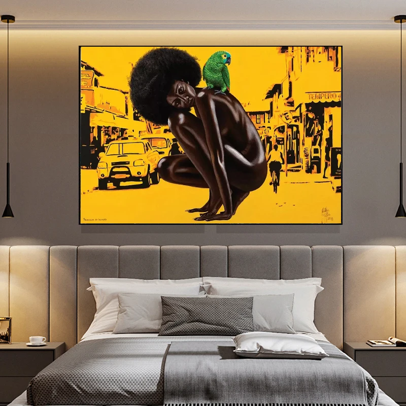 

Sexy Body Naked African Woman Canvas Painting Animal Bird Poster and Prints Wall Art Pictures for Living Room Home Decoration