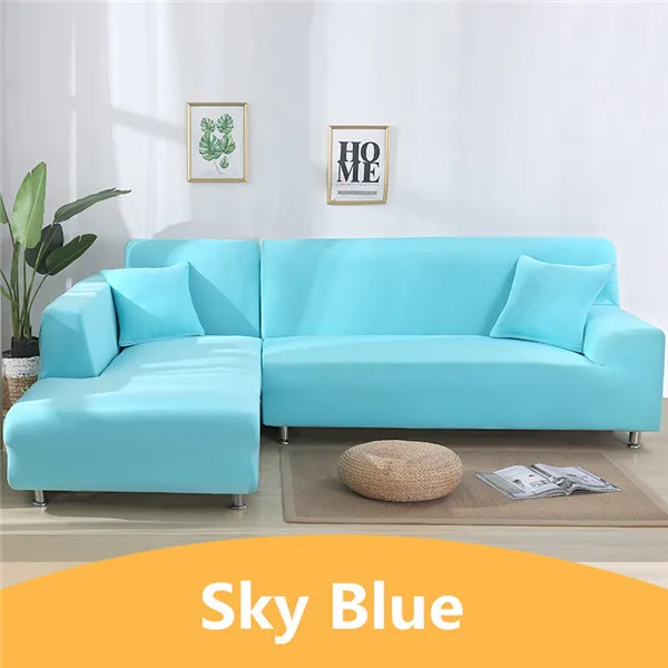 Sky Blue Одноцветные Угловые чехлы для диванов для гостиной, эластичные секционные чехлы из спандекса, чехлы для дивана, Стрейчевые диванные полотенца - Цвет: Sky Blue