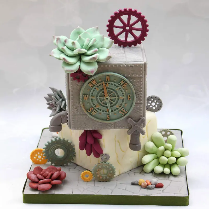 Distressed Cogs силиконовая форма для торта кайма для мастики формы DIY Инструменты для украшения торта для вечеринки шоколадный Gumpaste Candy Fimo глина плесень
