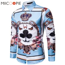 Роскошные Королевские мужские рубашки с принтом в виде короны, приталенные рубашки с длинным рукавом и цветочным принтом, мужские деловые рубашки, уличная одежда, M-3XL