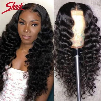 

Sleek 4x4 Lace Human Hair Wigs Peruvian Loose Wave 12-24 Inch Natural Remy Long Wigs 180% Density Pre Plucked With Baby Hair