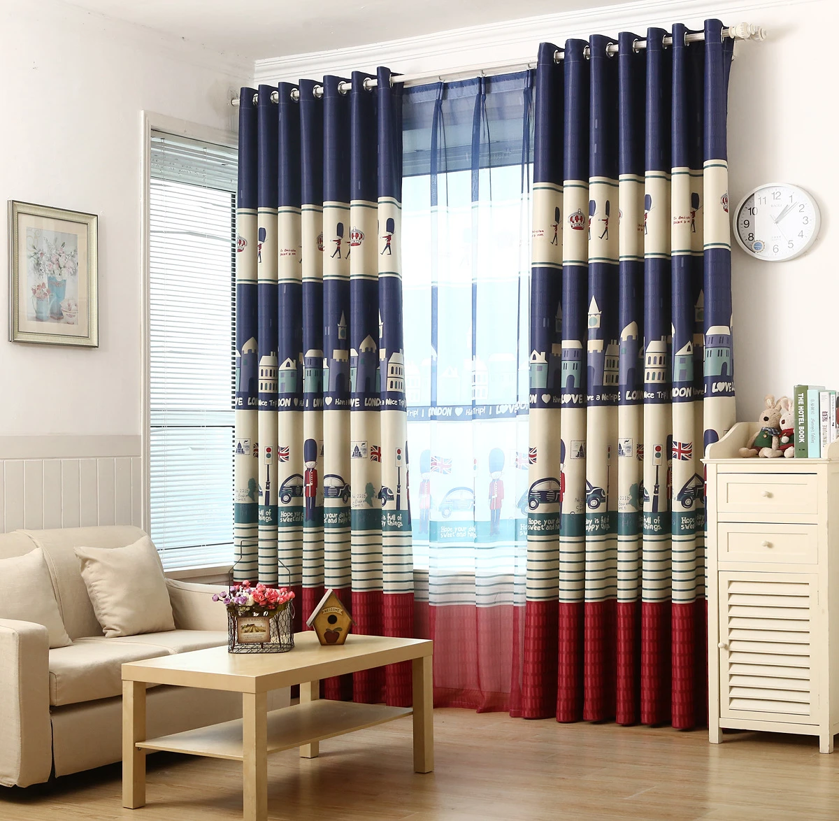 Azul de estilo británico de los niños CurtainsFor habitación ventanas de la de aterrizaje cortinas sombreado de Guardia Real persianas E| Cortinas| - AliExpress