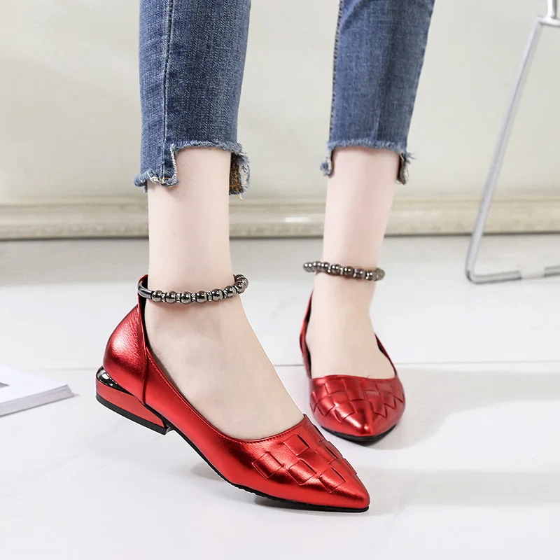

2018 New Style Hollow out Beaded Bracelet Pointed Shoes WOMEN'S Shoes Closed-toe A- line with Sandals Women's Flat Keel Thin Sho