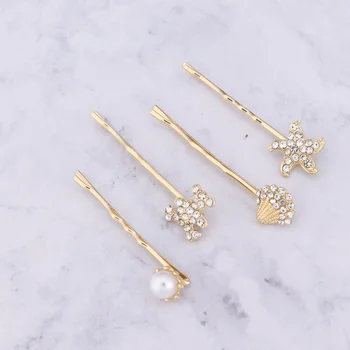 

4pcs Diamond Hairpins Sets Simple Bang Hairpins Headdress for Woman Lady Girl (Golden)