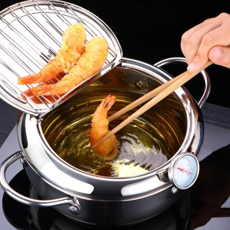 

MOM's HAND Kitchen Deep Frying Pot Thermometer Tempura Fryer Pan Temperature Control Fried Chicken Pot Cooking Tools