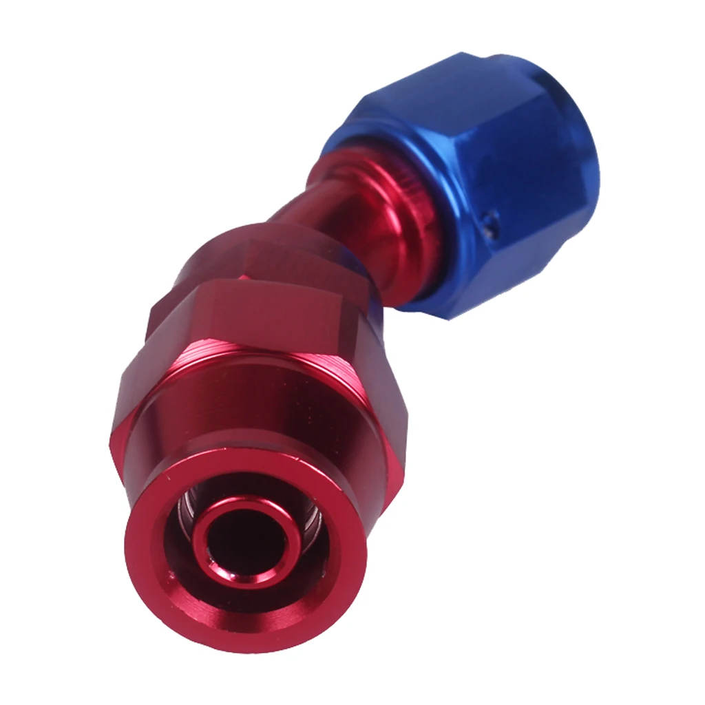 AN 8 45 Degree Swivel Oil Fuel Hose End Fitting Adapter Aluminum red/blue anodized