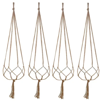 

4pcs 90cm Handmade Macrame Flower Hanging Basket Knotted Rope Flowerpot Net Bag Horticultural Home Door Balcony Garden Decor